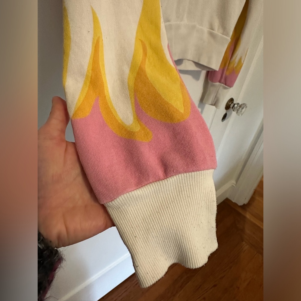 Wildfox white zip-up hoodie with pink/yellow/orange flames- Size S - Picture 9 of 13